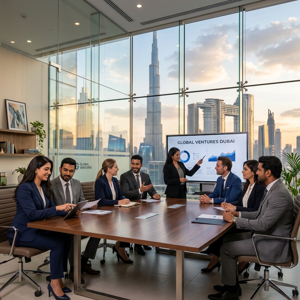 Travel Craft Global Executive Team collaborating in modern Dubai office